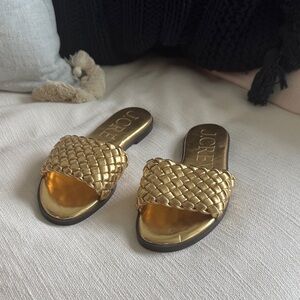 J. Crew Georgina Women Woven Gold Slide Sandals
